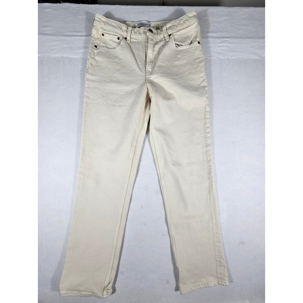 Abercrombie‎ & Fitch The 90s Straight Mid Rise Jeans Cream Off-White 28 6R